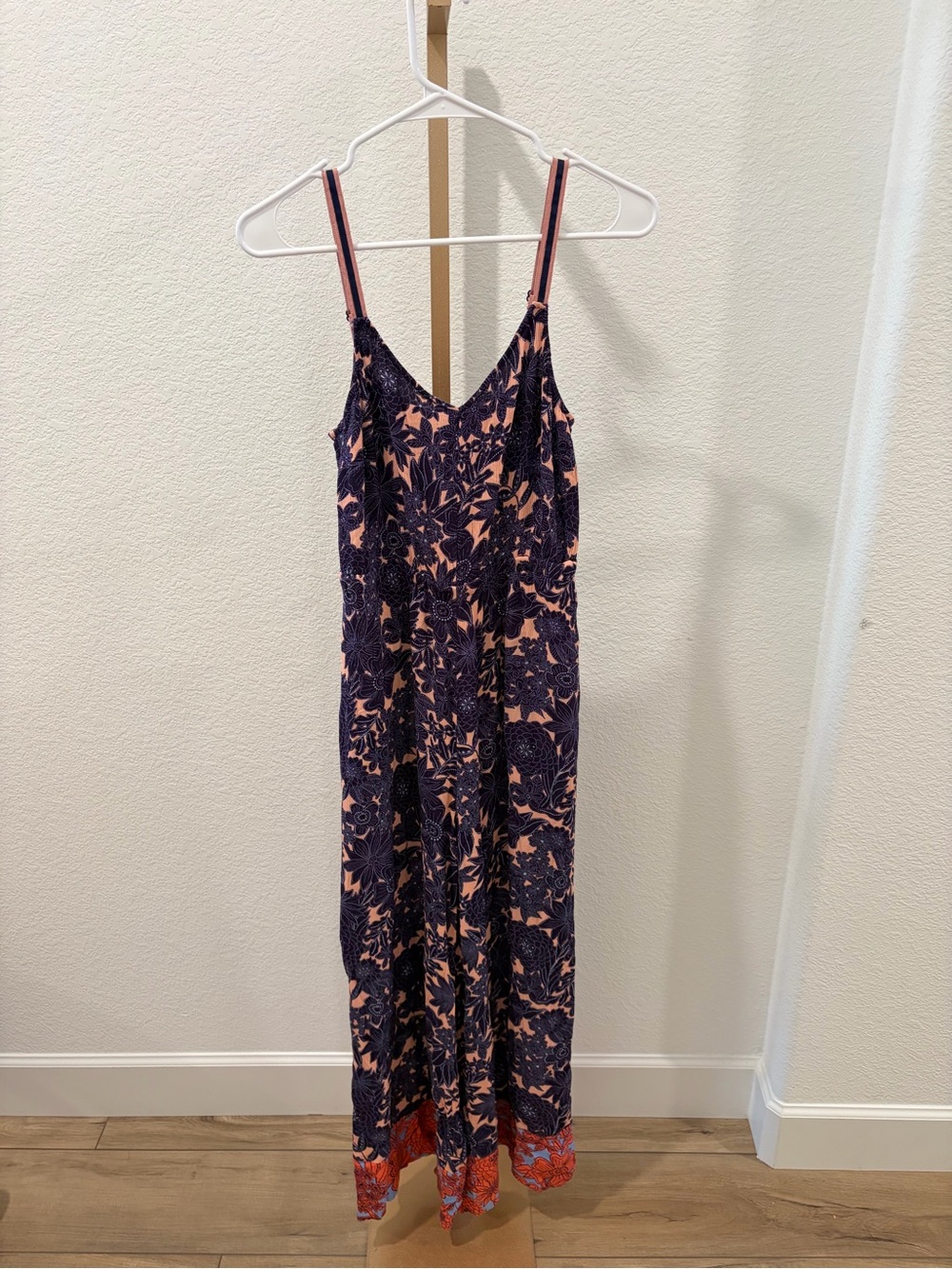 Sundance Floral Spaghetti-Strap jumpsuit in Navy and Peach size xs